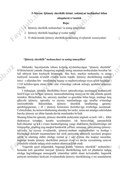 ijtimoiy sheriklik tizimi: xokimiyat tuzilmalari bilan aloqalarni o‘rnatish — DOCX