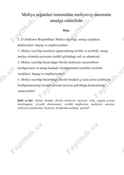 moliya organlari tomonidan moliyaviy nazoratni amalga oshirilishi — DOCX