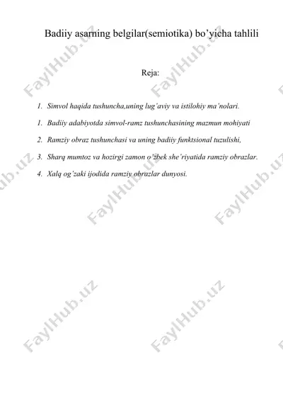 badiiy asarning belgilar(semiotika) bo’yicha tahlili — DOC