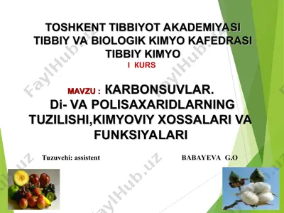 toshkent tibbiyot akademiyasitibbiy va biologik kimyo kafedrasi tibbiy kimyoi kurs — PPT