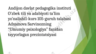 umumiy psixologiya fanidagi tadqiqot sohasi va muammolari prezintatsiyasi — PPTX