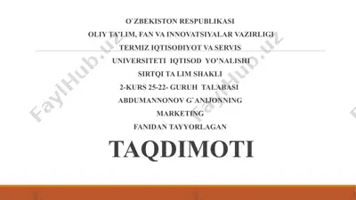 marketing fanidan tayyorlagan taqdimot — PPTX