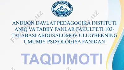 o'spirinlik va yoshlik davri psixologiyasi — PPTX
