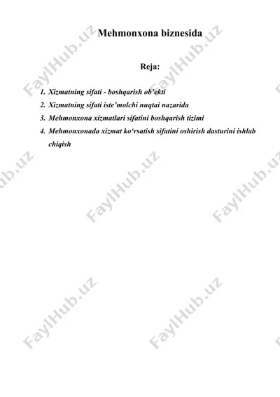 xizmatning sifatini boshqarish ob’ekti — DOCX
