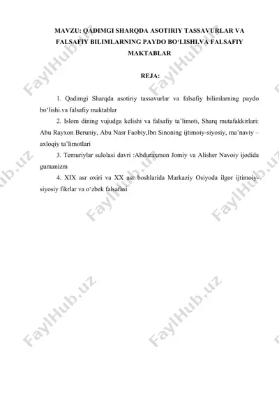 qadimgi sharqda asotiriy tassavurlar va falsafiy bilimlar — DOCX