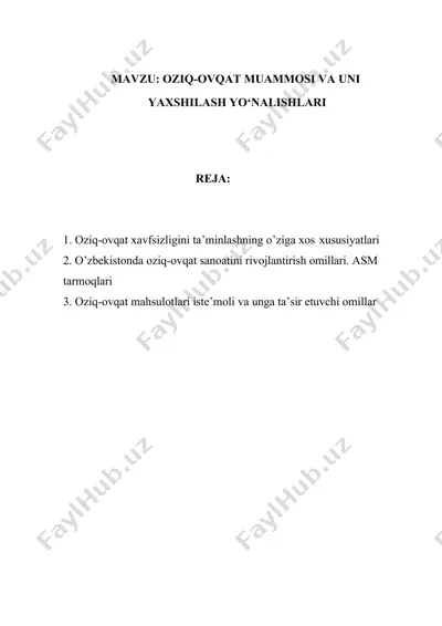 oziq-ovqat muammosi va uni — DOC