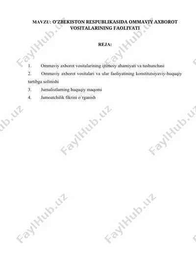 ommaviy axborot vositalarining faoliyati — DOCX