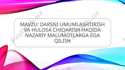 konspektning tashkiliy-uslubiy bo‘limiga — PPTX