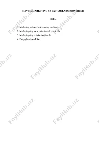 marketing va extiyojlarni qondirish — DOCX