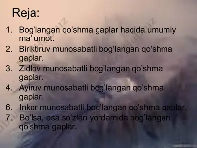 bog’langan qo’shmagaplar haqida umumiy ma’lumot — PPTX