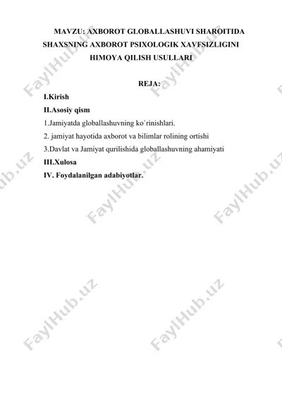 axborot globallashtirishda shaxsingizni himoya qilish usullari — DOCX