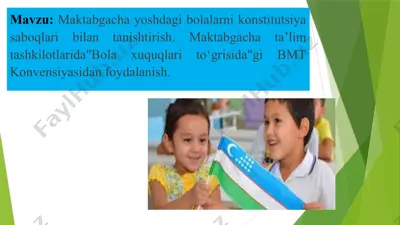 maktabgacha yoshdagi bolalarni konstitutsiya saboqlari bilan tanishtirish — PPTX