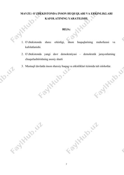 o`zbekistonda inson huquqlari va erkinliklari kafolatining yaratilishi — DOCX