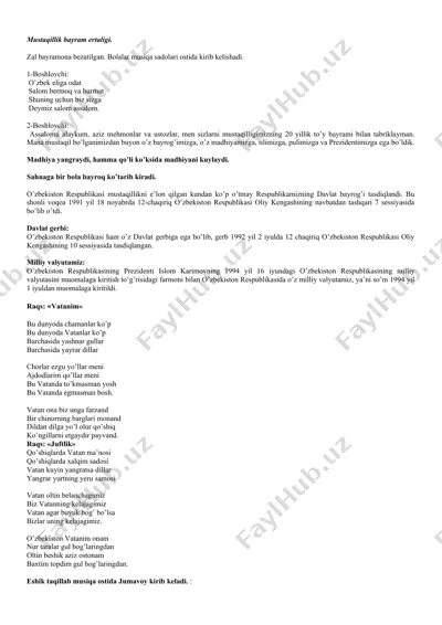 o'zbekiston respublikasi mustaqillik bayrami — DOC