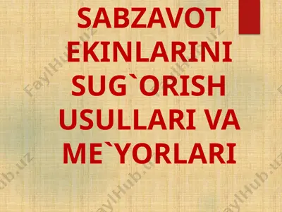 sabzavot ekinlarini sug`orish usullari va me`yorlari — PPTX