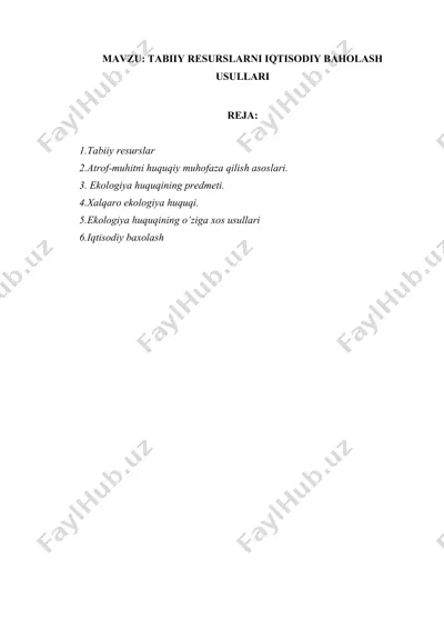 tabiiy resurslarni iqtisodiy baholash usullari — DOCX