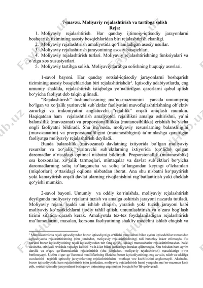 moliyaviy rejalashtirish va tartibga solish — DOC
