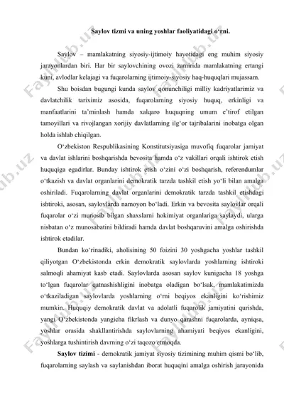 saylov tizmi va uning yoshlar faoliyatidagi o‘rni — DOC