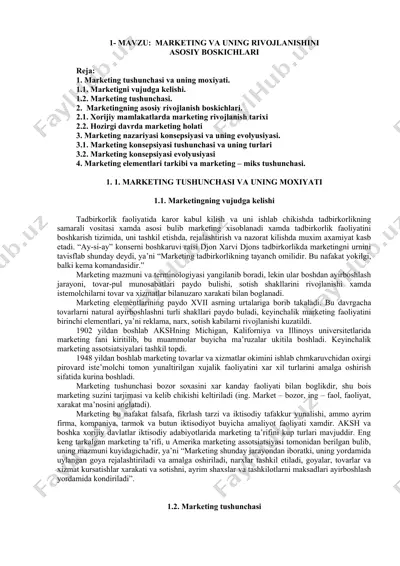 marketing va uning rivojlanishini — DOC