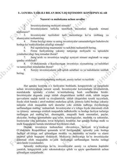 investisiyalarning mohiyati, asosiy turlari va tuzilishi — DOC