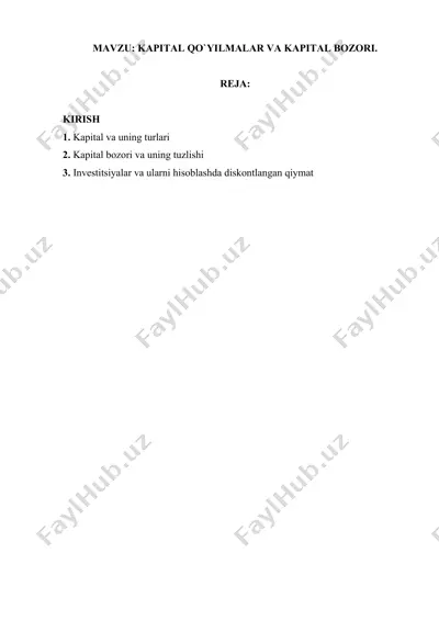 kapital qo‘yilmalar va kapital bozori — DOCX