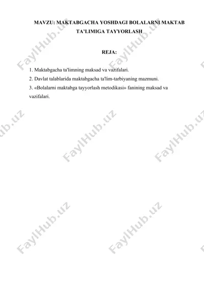 bolalarni maktabga tayyorlash — DOCX