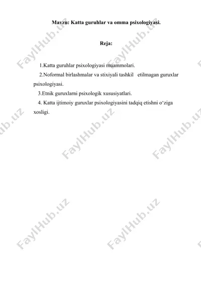 katta guruhlar va omma psixologiyasi — DOC