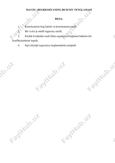 regressioning hususiy tenglamaning tajribaviy statistika usuli — DOCX