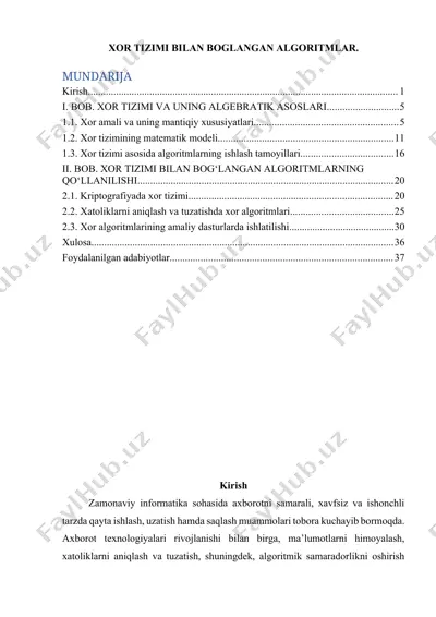 xor tizimi bilan boǵlangan algortimlar — DOCX