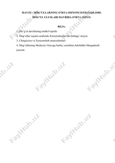 mo‘g‘ullarning o‘rta osiyoni istilo qilishi — DOCX