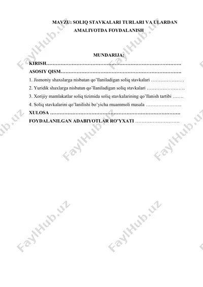 soliq stavkalarini turlari va ulardan amaliyotda foydalanish — DOCX