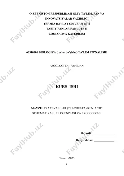 traxeyalilar (tracheata) kenja tipi sistematikasi, filogeniyasi va ekologiyasi — DOCX