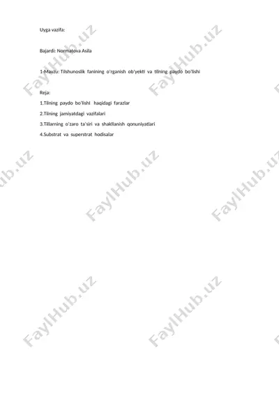 tilshunoslik fanining o’rganish ob’yekti va tilning paydo bo’lishi — DOC