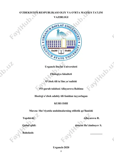 she’riyatda undalmalarning stilistik qo’llanishi kurs ishi — DOC