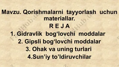 qorishmalarni  tayyorlash  uchun materiallar — PPTX