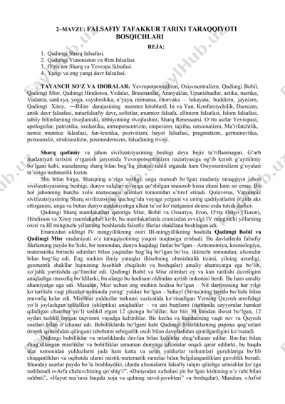 falsafiy tafakkur tarixi taraqqiyoti bosqichlari — DOC