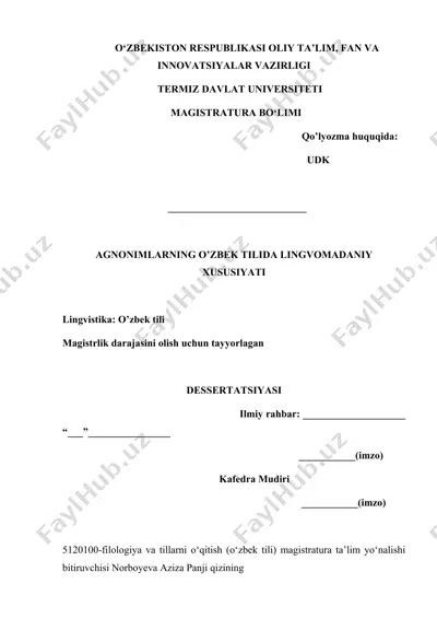 agnonimlarning o’zbek tilida lingvomadaniy xususiyati — DOCX