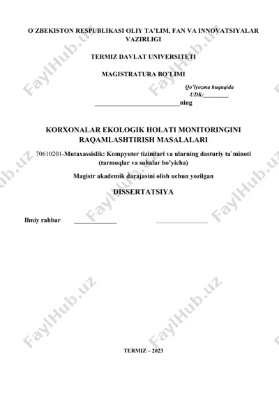 korxonalar ekologik holati monitoringini raqamlashtirish masalalari — DOCX