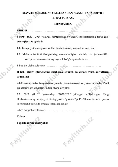 2022-2026 mo’ljallangan yangi taraqqiyot strategiyasi — DOCX