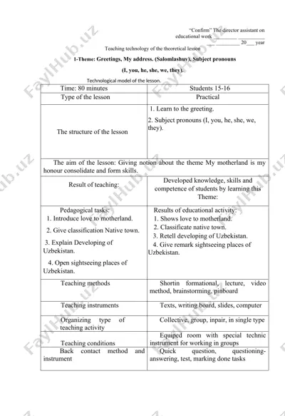 ingliz tili texnologik harita (1-kurs uchun) — DOC