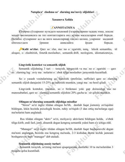 semantik siljish va nutqda oʻzlashma soʻzlarning ma'noviy siljishlari — DOCX