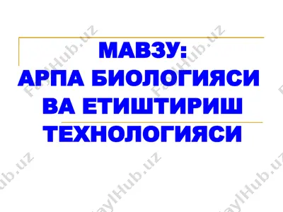 arpa biologiyasi va etishtirish texnologiyasi — PPTX