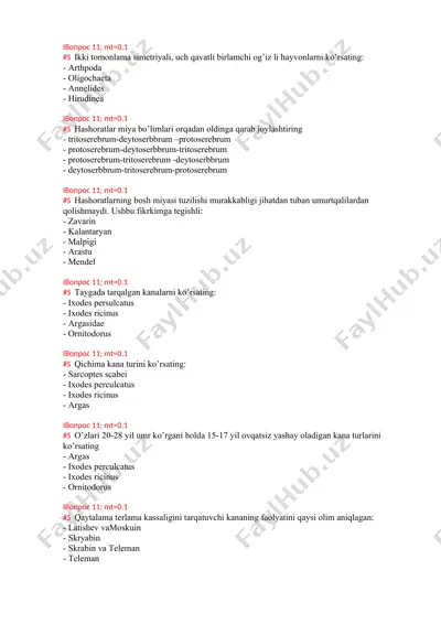 hayvonlar anatomiyasi test savollari — DOC