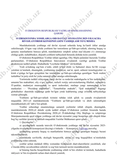 o‘zbekiston respublikasi yoshlar siyosati 2025 — DOC