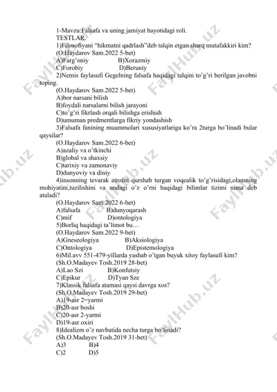 falsafa va uning jamiyat hayotidagi roli — DOCX