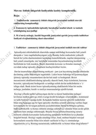 ishlab chiqarish faoliyatida kasbiy kompitentlik — DOC