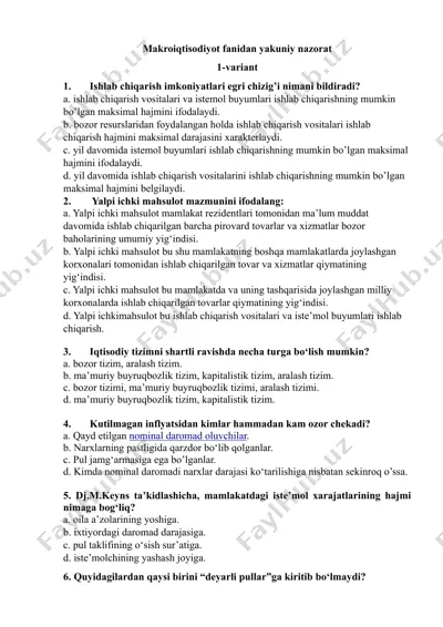 makroiqtisodiyot fanidan yakuniy nazorat — DOC