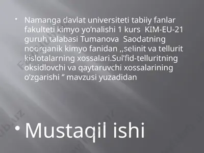 selenit va tellurit kislotalarning xossalari — PPTX