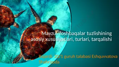 toshbaqalartuzlishining asosiy xususiyatlari, turlari, tarqalishi — PPTX