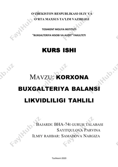 korxona buxgalteriya balansi likvidliligi tahlili — DOCX